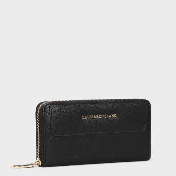 Trussardi Jeans Womens Zip Around Black Wallet - Picture 1 of 3